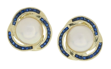 Pair of Mabe Pearl and Sapphire Earrings