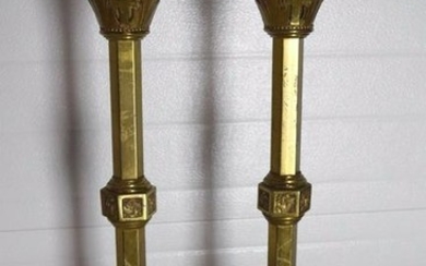 Pair of Nice Older Brass Candlesticks + 25 1/4" ht. + +