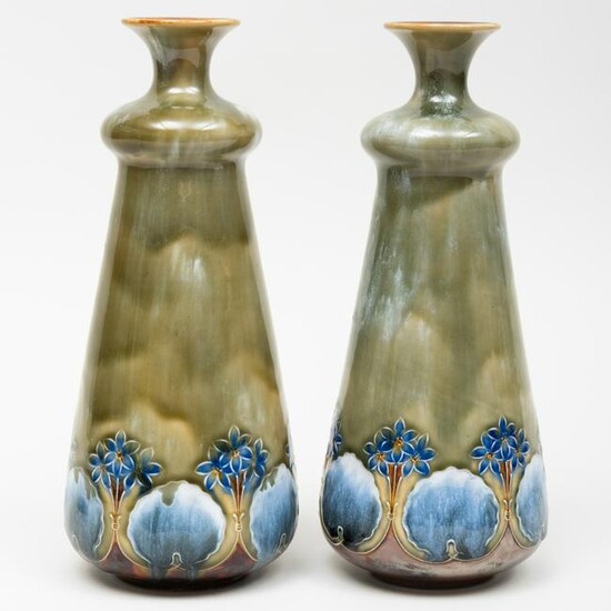 Pair of Royal Doulton Art Nouveau Glazed Pottery Vases