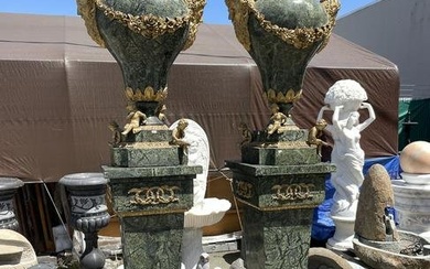 Pair of Vintage Marble Vases on Pedestals