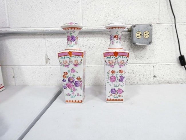 Pair of Vintage Porcelain Lamps Stamps S L.C Japan Inside