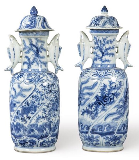 Pair of blue and white Chinese porcelain vases, Qing