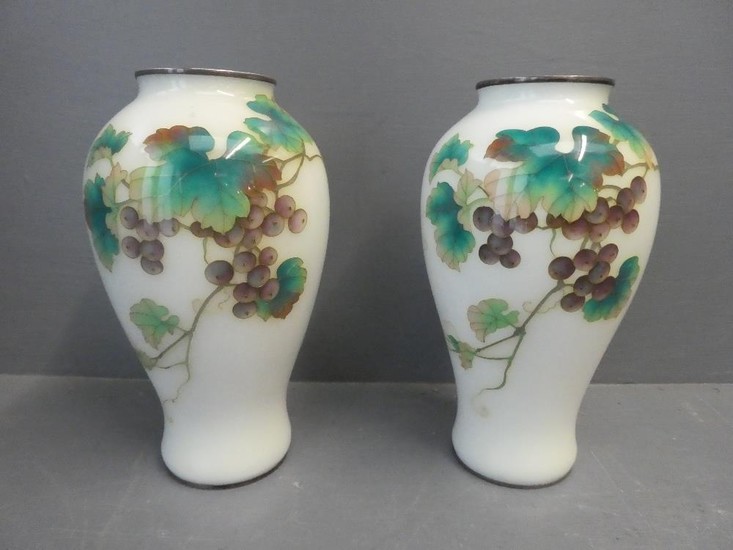 Pair of cloisonne vases decorated with grapes and leaves 18....