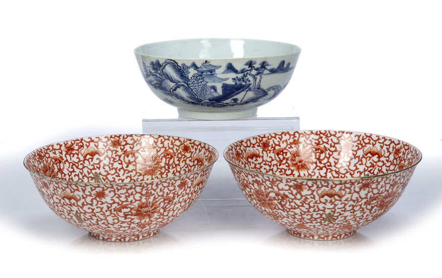 Pair of coral decorated bowls