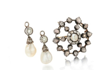 Pair of pearl and diamond pendants and a brooch (Spilla e coppia di pendenti con perle e diamanti), Pair of pearl and diamond pendants and a brooch (Spilla e coppia di pendenti con perle e diamanti)