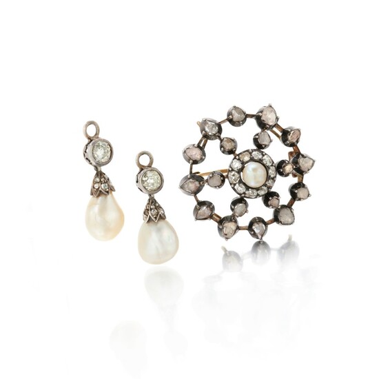 Pair of pearl and diamond pendants and a brooch (Spilla e coppia di pendenti con perle e diamanti), Pair of pearl and diamond pendants and a brooch (Spilla e coppia di pendenti con perle e diamanti)