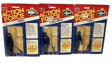 Palitoy Action Man Action Force Cobra Officer, Cobra (x2) & Red Shadow (Black Glove Version) (x3), on card with blister pack (6)