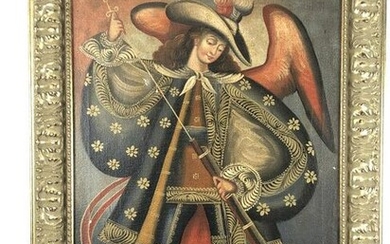 Peruvian Style Angel - signed H. Ramirez Oil on canvas