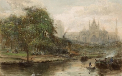 Pierre (Henri ThÃƒÂ©odore) Tetar van Elven, Dutch 1828-1908- A North European cathedral city; watercolour heightened with white on paper, signed 'P. Tetar v. Elven' (lower right), 36.5 x 47 cm. Provenance: Private Collection, UK. Note: Born in...