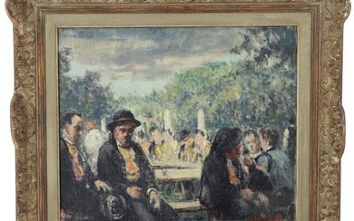 Pieter-Jan DE CLERCQ (1881-1964) "Fête à Port Manec'h", oil on canvas, pasted on panel, signed lower right, 35 x 42 cm