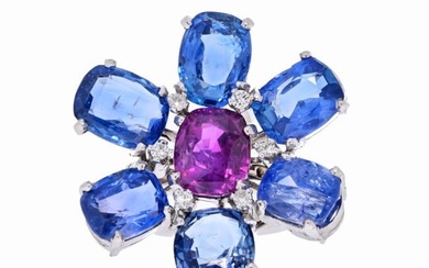 Platinum Ceylon Sapphire and Purple Flower Ring