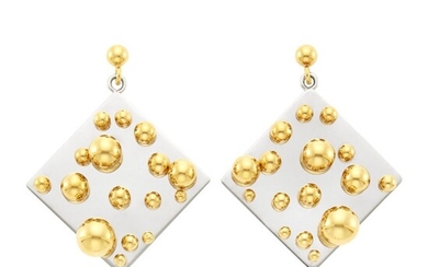 Pol Bury Pair of Two-Color Gold 'Kinetic' Pendant-Earrings
