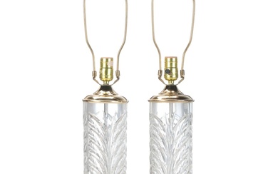 Pressed Glass and Brass Cylinder Table Lamps, Late 20th Century