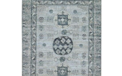 Pure Silk With Textured Wool Khotan Design Hand Knotted