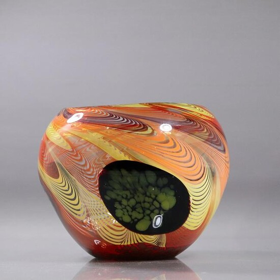 Quality Italian Art Glass Round Vase Internal Lace