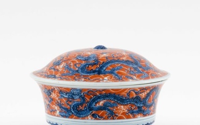 RED AND BLUE DRAGON LIDDED BOWL