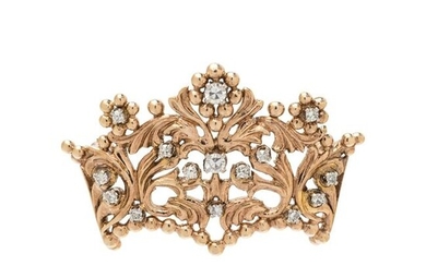 ROSE GOLD AND DIAMOND CROWN BROOCH