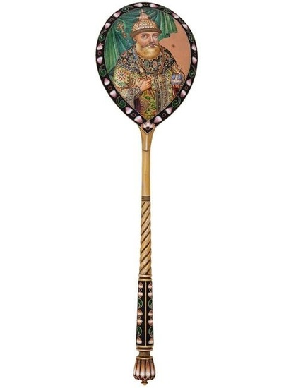 RUSSIAN GILT SILVER SERVING SPOON WITH MINIATURE