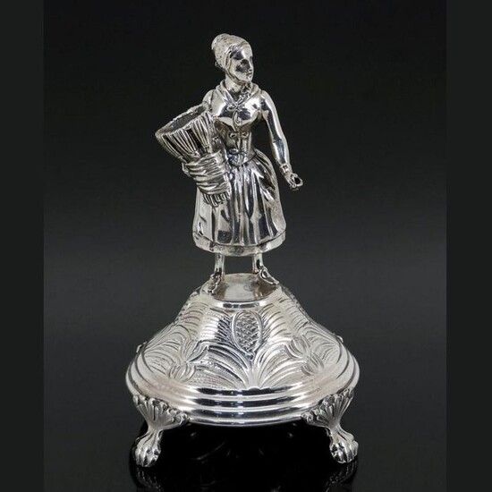 Rare and large toothpick holder in Silver - Peasant - .835 silver - Portugal - Second half 20th century