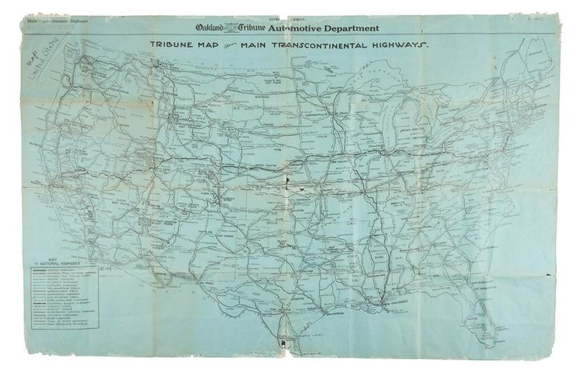 Rare early highway map of U.S. 1923