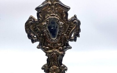 Reliquary Ecclesiastical monstrance with silver plate and finely worked wood (1) - silver foil and wood - Mid 20th century