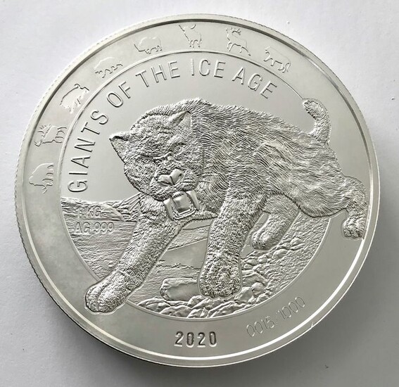 Republic of Ghana - 1.000 Cedis 2020 - Giganten der Eiszeit - Säbelzahnkatze - 1 kg - Silver