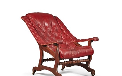 Restauration Rosewood and Leather Astronomer's Armchair, Circa 1850