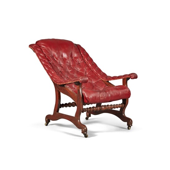 Restauration Rosewood and Leather Astronomer's Armchair, Circa 1850