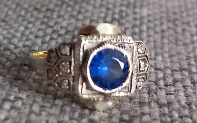 Ring - 12 kt. Yellow gold Diamond (Natural) - Sapphire