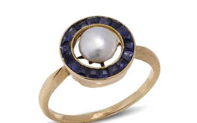 Ring Art Deco 18kt. rose gold Pearl Sapphire ring