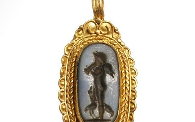 Roman Gold Pendant with Onyx Nicolo Intaglio with Pan