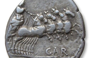Roman Republic. GAR, OGVL, VER (Gargilius, Ogulnius & Vergilius) Series. Silver Denarius,Rome 86 B.C. - rare signed example