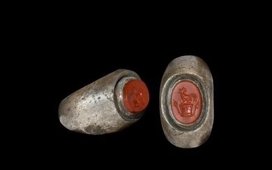 Roman Silver Ring with Cockerel Gemstone