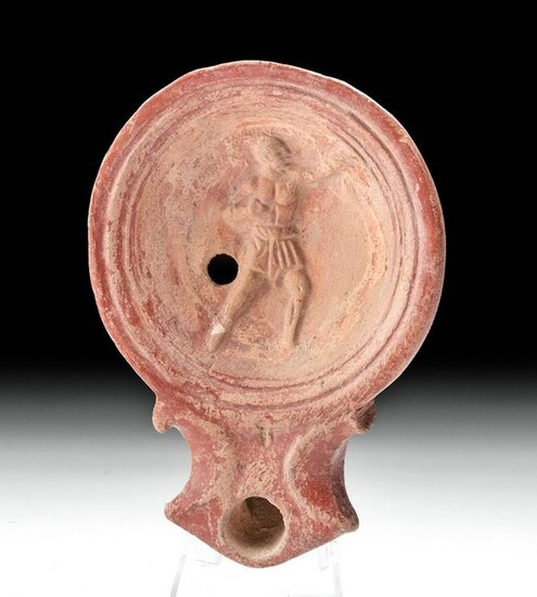 Roman Terracotta Oil Lamp w/ Male Figure Relief Tondo