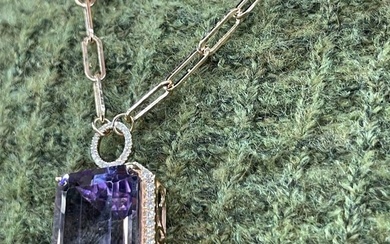 Rose De France Diamond Halo Paperclip Pendant Necklace 22.60 Carats 14KT Gold