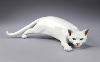 Royal Copenhagen. 'Sneaking cat', large porcelain figure