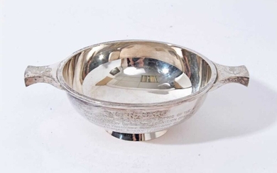 Rugby interest- Contemporary silver Quaich of conventional form, the handles engraved