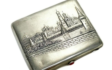 Russian 875 Silver Cigarette Case, Moscow Skyline