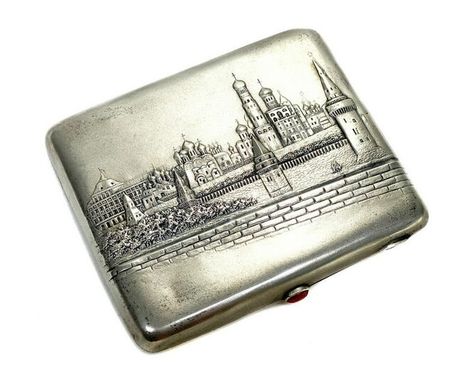 Russian 875 Silver Cigarette Case, Moscow Skyline