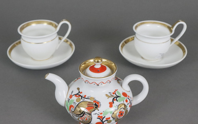 Russian TEAPOT and two EMPIRE CUPS, porcelain.