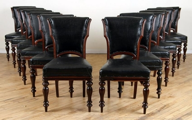 SET 12 WILLIAM IV STYLE WALNUT LEATHER DINING CHAIRS