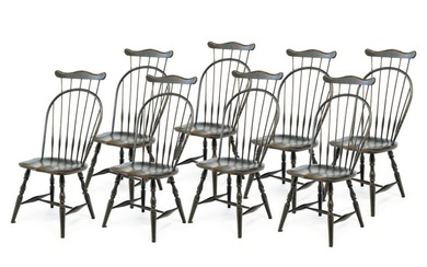 SET OF EIGHT BOW BACK WINDSOR CHAIRS.