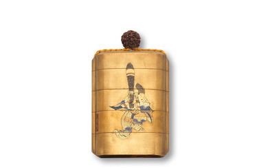 SHIOMI MASANARI LINEAGE A Gold-Lacquer Four-Case Inro after a Paintin...