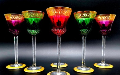 Saint-Louis - Drinking service (6) - GOLD THISTLE NEW wine glasses - .999 (24 kt) gold, Crystal