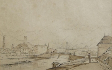 Sarah Grace Carr, British 1794-1837- The Bridge; pencil and brown ink on paper, inscribed and dated 'Maran Oct 12' (lower right), inscribed with the artist's name to the reverse of the frame, 22.7 x 34.4 cm. Provenance: with Thos Agnew & Sons...