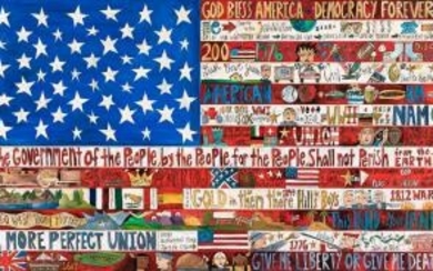 Sarah Grant (American, 20th/21st Century) Contemporary Folk Art Painted Wood Flag