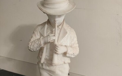 Sculpture, boy with flute - 47 cm (1) - Alabaster - Second half 19th century