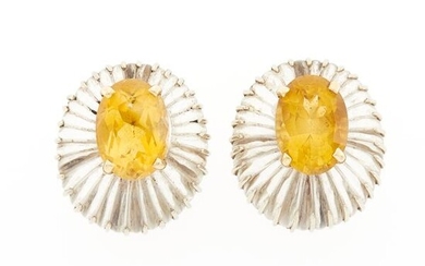 Seaman Schepps Pair of White Gold, Carved Rock Crystal and Citrine Earclips