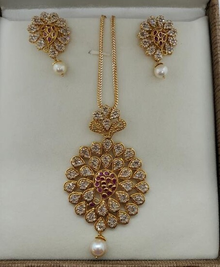 Set of 3 22k Gold, Pearl, Diamond And Ruby