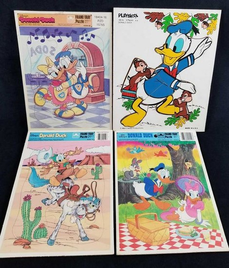 Set of 4 Vintage Walt Disney Donald Duck Jigsaw Puzzles